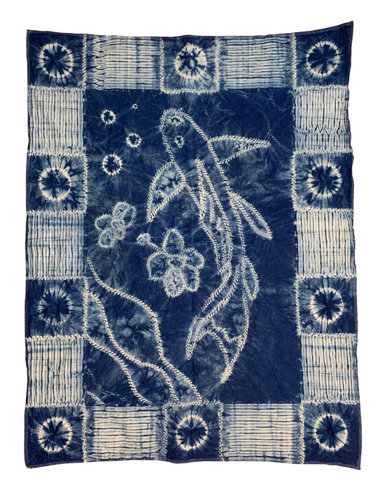 Koi-Patterned Indigo Tapestry