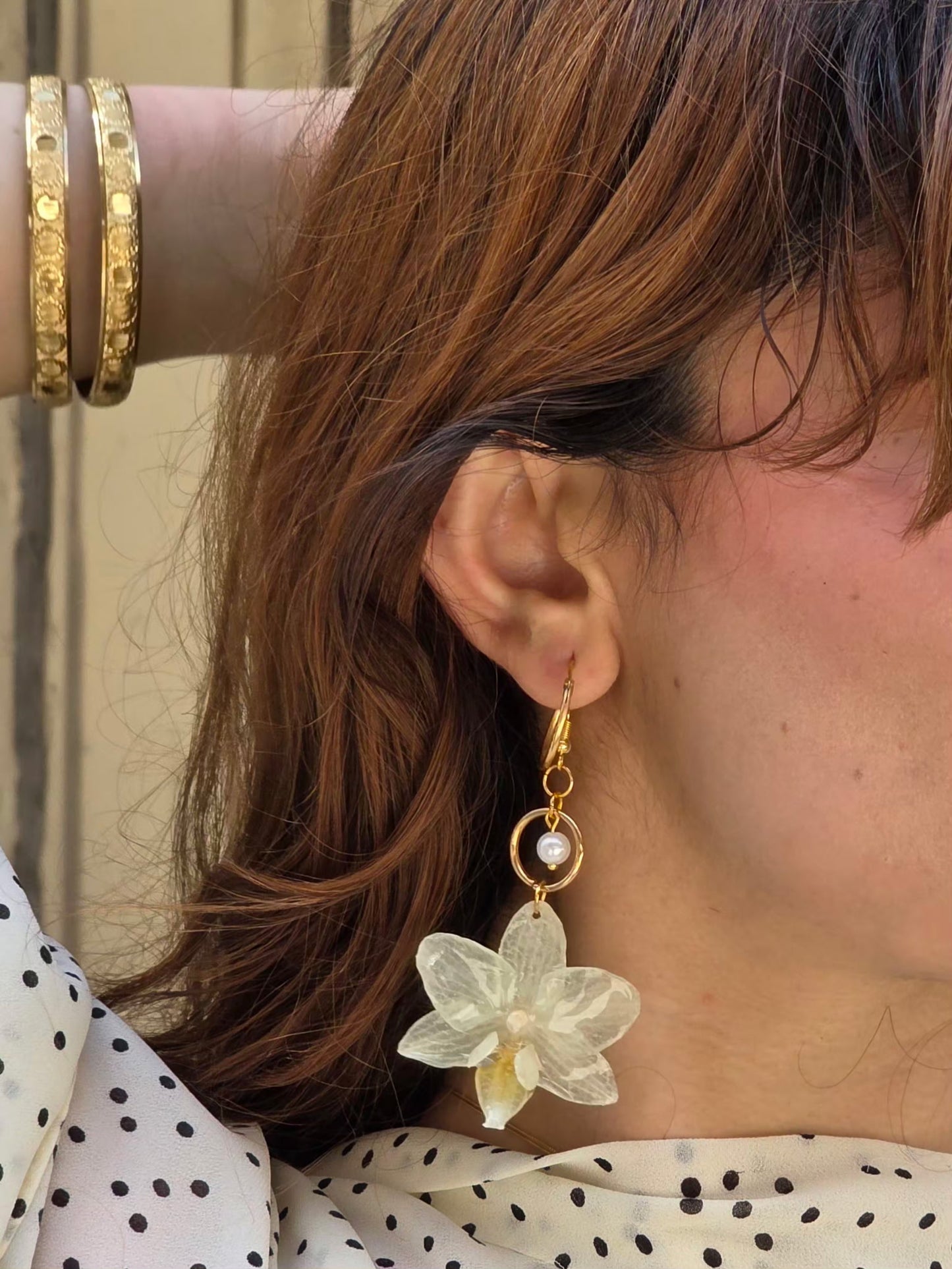 Light Yellow Orchid Earrings